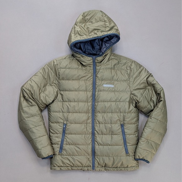 Outerknown Reversible Down Hooded Jacket Mens Medium Blue Green